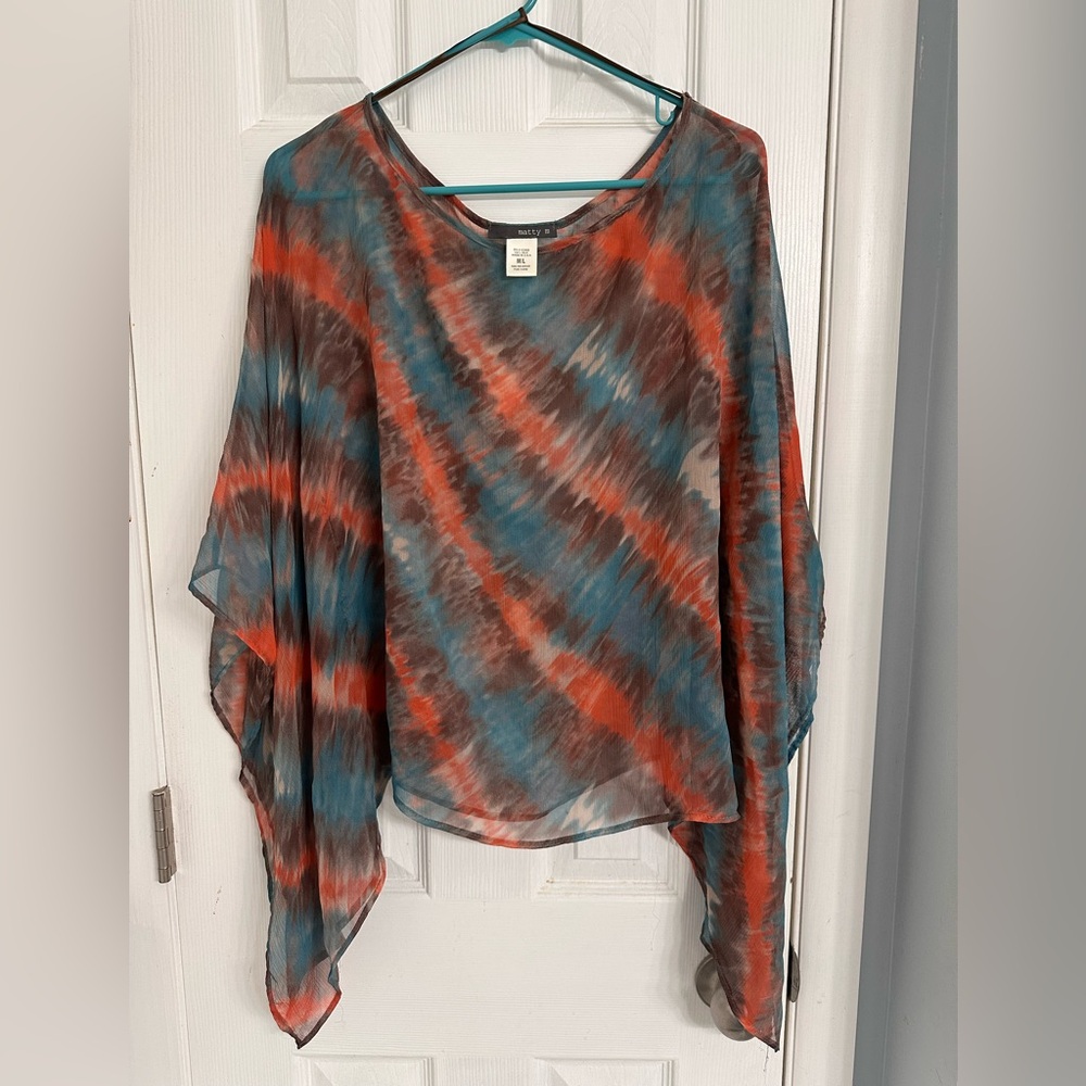 Matty M Orange Asymmetrical Dolman Sleeve Blouse